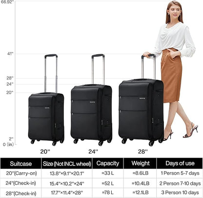 Hanke 20/28 Inch 2 Piece Luggage Sets with Spinner Wheels Expandable Luggage Large Suitcases with Wheels Lightweight Travel Luggage Rolling Suitcase with Lock Softside Checked Luggage.(Dark Gray)