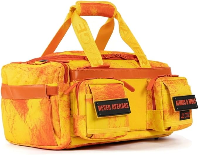 WOLFpak 20L Mini Duffle Bag for Gym & Travel | Waterproof Carry-On Weekender Bag with Shoe Compartment, Hard Bottom, and Tactical Molle System (Fire)