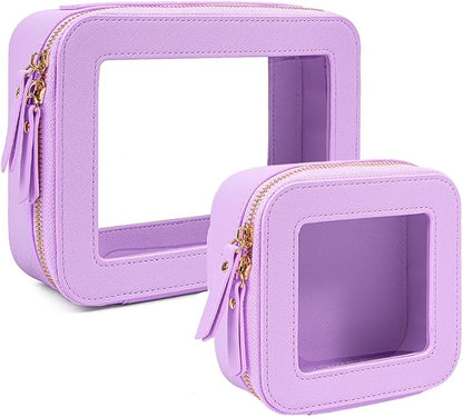 Travel Clear Makeup Bag Set, TSA Approved Cosmetic Bag Case with Zipper Portable Makeup Pouch Toiletry Bag Women Traveling Cosmetic Organizer Storage Bag Car Organizer Car Essentials for Women