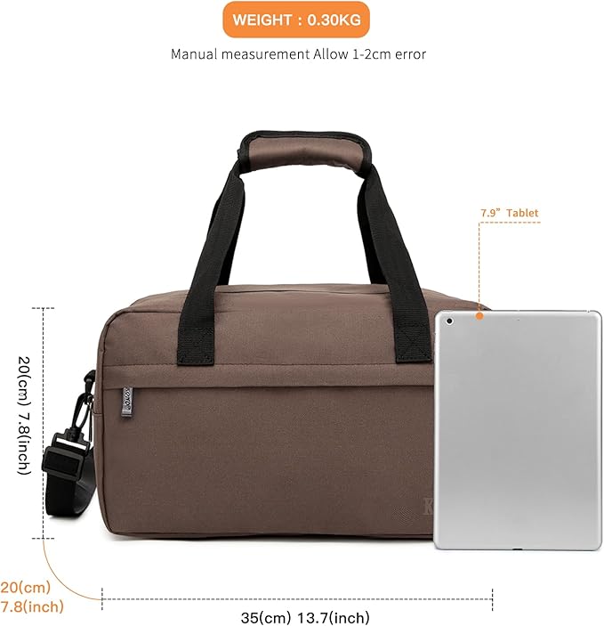 Kono Travel Duffel Bag 14L Under Seat Carry-on Bag Sports Tote Gym Bag Weekender Overnight Bags 13.78"x7.87"x7.87" Brown