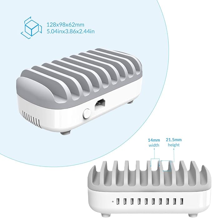 ORICO USB Charging Station, 120W Charging Docking Organizer for Multiple Devices, 10-Ports USB Charging Station Compatible with iPad, iPhone, Tablet, Kindle and Cell Phones (Cables not Included)