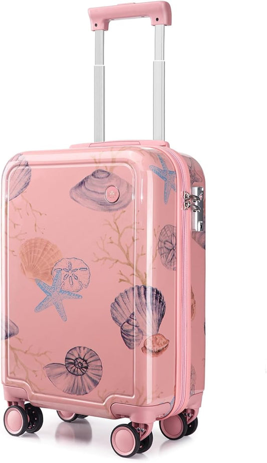 Somago Spinner 18" Hardside PC Carry on Suitcase with TSA Lock Lightweight Children Luggage(18inch, Seashell Pink)