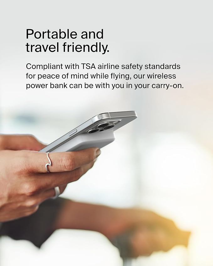 Belkin Portable Charger, Wireless Power Bank 15W 5000 mAh w/ Qi2 - MagSafe Charger w/Built-in Pop-up Kickstand - iPhone 17, Air, Pro, Pro Max, AirPods, Apple Watch, Google Pixel 10, etc. - White