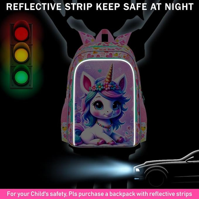 WZLVO 3PCS Kids Backpack for Girls, Unicorn Dinosaur Animal Prechool Elementary Kindergarten School Bookbag with Lunch Box