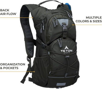 Teton Oasis/Trailrunner Hydration Backpack – Lightweight Water Pack with 2L/3L Bladder for Hiking, Running, Cycling, Biking – 2L/18L/22L Sizes – Sewn-in Rain Cover – Fits Men and Women