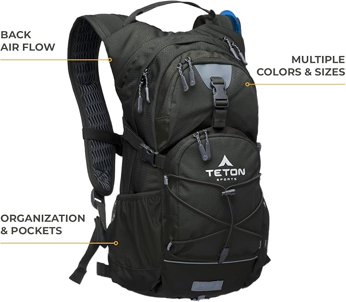 Teton Oasis/Trailrunner Hydration Backpack – Lightweight Water Pack with 2L/3L Bladder for Hiking, Running, Cycling, Biking – 2L/18L/22L Sizes – Sewn-in Rain Cover – Fits Men and Women
