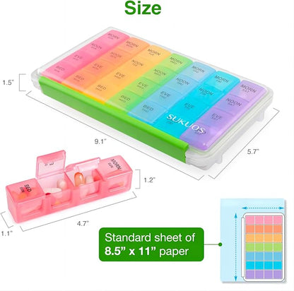 Sukuos Large Weekly Pill Organizer 7 Day (4 Times a Day), Moisture-Resistant Daily Pill Box Medicine Cases for Vitamin/Fish Oil/Supplements - Rainbow Colors