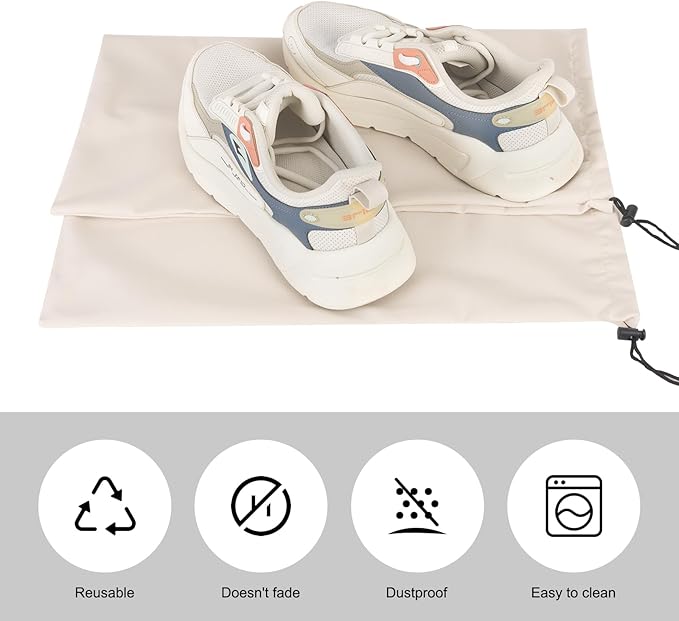 LAKE OF FIRE 8 Pcs Single Shoe Bags for Travel - 18"X9" Packing Shoe Travel Bags for Suitcase, Shoes (Beige)