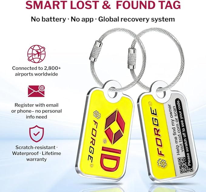 Forge TSA Approved Cable Luggage Locks with TSA008, 4-Digit Combination & Open Alert Indicator, Zinc Alloy Body, 2 Orange Travel Locks with 2 TSID Smart Lost & Found Tags for Luggage & Suitcase