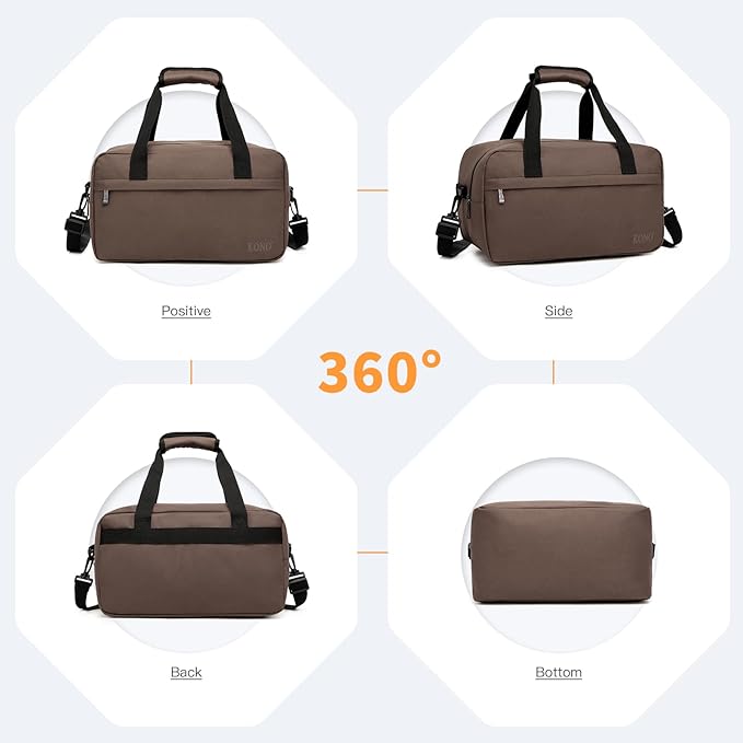 Kono Travel Duffel Bag 14L Under Seat Carry-on Bag Sports Tote Gym Bag Weekender Overnight Bags 13.78"x7.87"x7.87" Brown