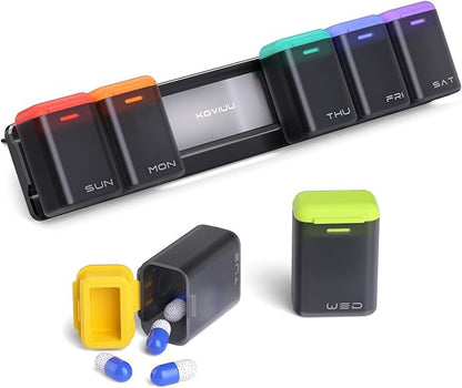 Weekly Pill Organizer Magnetic, Removable Pill Box 7 Day 1 Time a Day, Large Travel Pill Case, Week Once Daily Medication Dispenser, Medicine Container Holder for Supplement, Vitamin, Black
