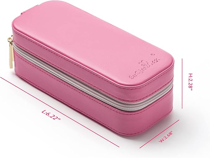 BONNY DODO Small Travel Jewelry Organizers Box for women with PU Leather Portable Mini Jewelry Case with compartments for Necklace Rings Earrings,Luxury Giftable boxes. (Pink, S)