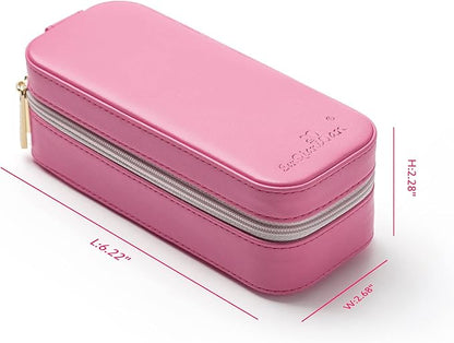 BONNY DODO Small Travel Jewelry Organizers Box for women with PU Leather Portable Mini Jewelry Case with compartments for Necklace Rings Earrings,Luxury Giftable boxes. (Pink, S)