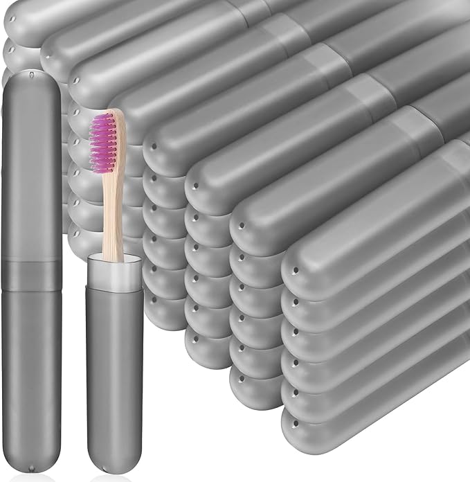 Sieral 90 Pack Travel Toothbrush Case Holder - Bulk Breathable Portable Toothbrush Storage Plastic Container for Home, Outdoor, Travel, Trip, Camping, 8 x 1.2 Inch (Gray)