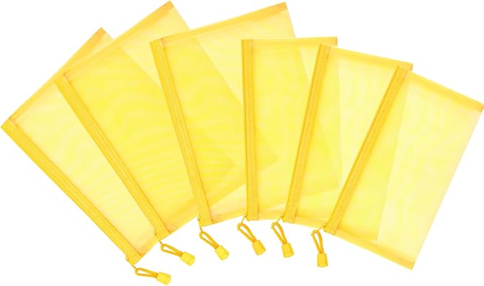 12 Pieces Zipper Nylon Mesh Pouch, Mesh Cosmetic Bags Makeup Bags Pencil Case, Multipurpose Travel Bags for Cosmetic School Office Supplies and Travel Accessories (Yellow, A5+B6)