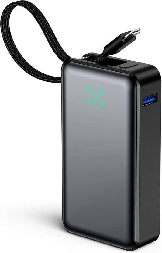 Portable Charger Power Bank, 10,000mAh PD 30W Fast Charging External Battery Pack with Built-in USB-C Cable, Travel Phone Charger with USB-C&A Output for iPhone 17 16 15, Ipad, Samsung, Google Etc