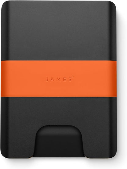 JAMES° The Lowe Minimalist CNC-Machined Aluminum Men's Wallet, Naturally RFID-Blocking, Simple, Clean, Slim - Black + Fire
