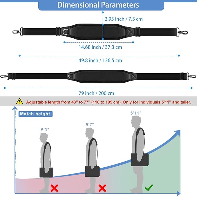 ZINMARK Shoulder Strap 79" with Fixed Pad and Dual Balance Buckles and Swivel Metal Hooks for Travel Bag and Most Bags