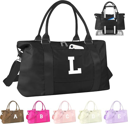Initial Travel Duffel Bag Sports Gym Bag for Boys Teen Birthday Gifts,Black Personalized Weekender Bag Carry On Tote Bags for Men,Waterproof Overnight Luggage Bag Airplane Travel Essentials(Letter L)