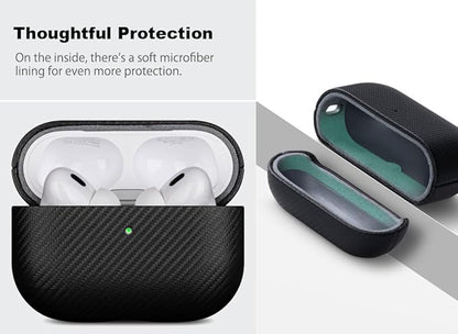 for AirPods Pro 3 Case Cover - Selected Vegan Leather, Carbon Fibre Texture, Handmade Drop Protective Hard Cover, Qi and MagSafe Charging Compatible - AirPods Pro 3rd Generation Case - Black