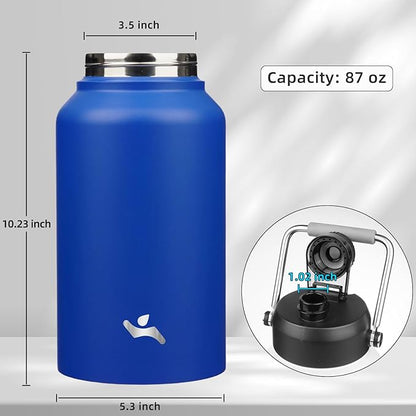Jug with Handle,87 oz Insulated Water Bottle with Carrying Pouch, Double Wall Vacuum Stainless Steel Metal Bottle,Blue