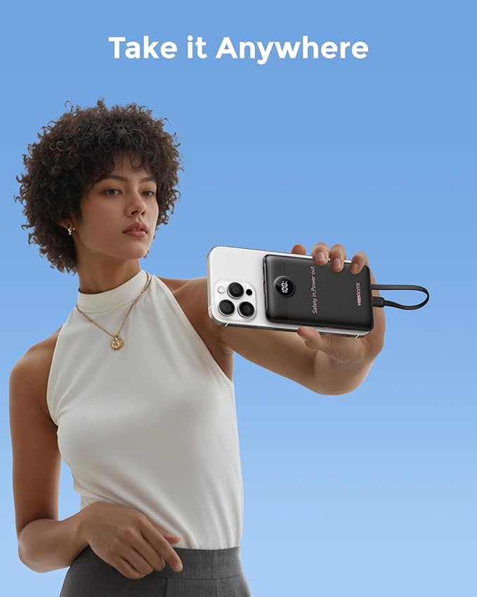 VEEKTOMX Portable Charger Built-in Cables, Slim Power Bank for iPhone, Fast Charge USB C Battery Pack Travel Essentials Phone Charger Compatible with iPhone 17/16/15/14, Samsung S25/24