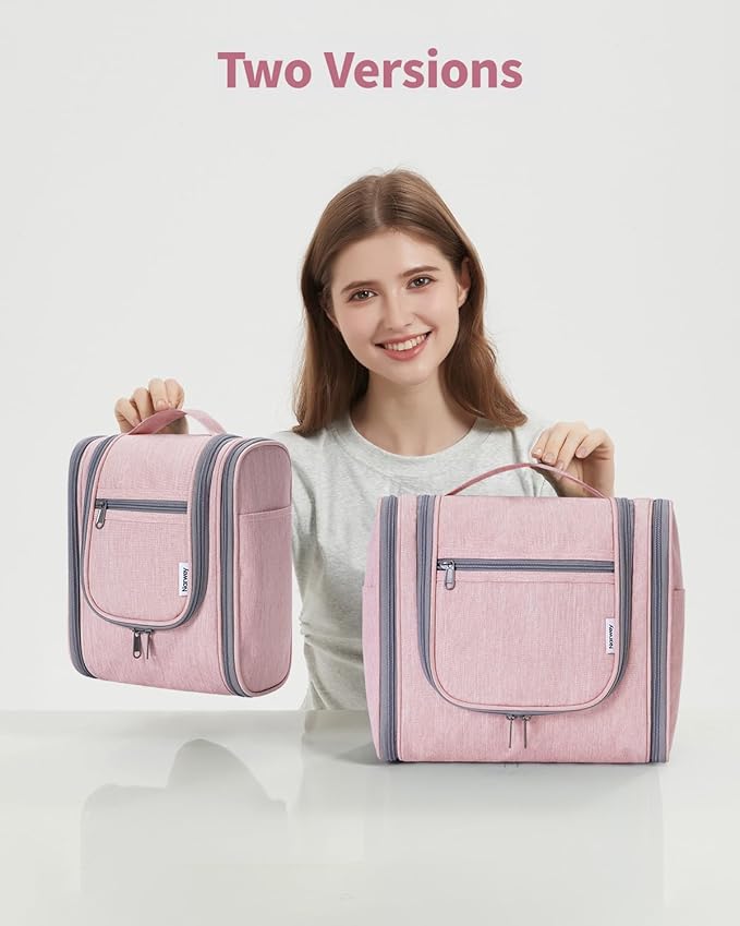 Narwey Hanging Toiletry Bag for Women Travel Makeup Bag Organizer Toiletries Bag for Cosmetics Essentials Accessories(Large, Pink)