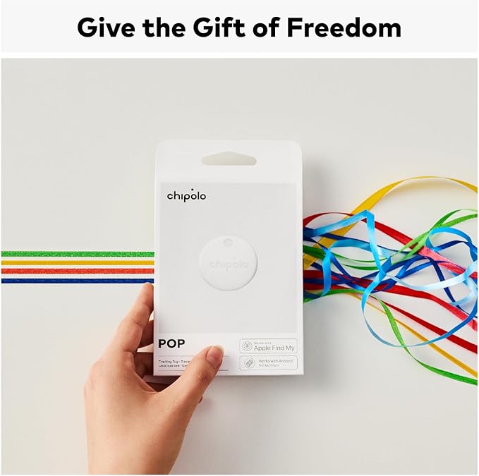Chipolo POP Tracker Tag - Colorful, Compatible, Loud Bluetooth Tracker with Call Your Phone & Out of Range Alert, Works with Apple Find My or Google's Find My Device (White)