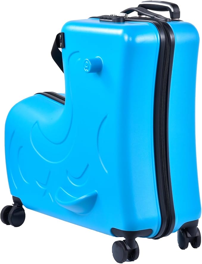 24 Inch Riding Trolley for Kids,Toddler Luggage Seat Ride with Lock | Kids Travel Suitcase with Safety Belt, Wheels for Toddler Airplane Travel, ABS+PC (Blue)