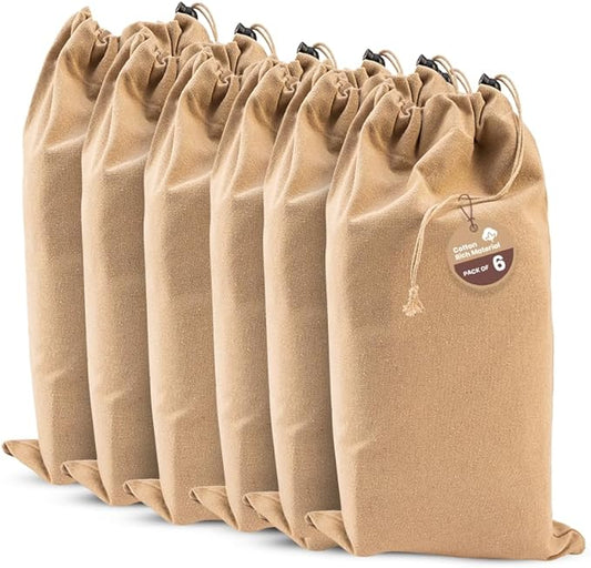 LFH Cotton Rich Shoe Storage Bags with Drawstring, Dustproof Breathable Reusable Organizer, Perfect For Travel, Dorm, Hotel, College, Gym, Easy to Carry, Machine Washable 8"x17" (Pack of 6) - Beige