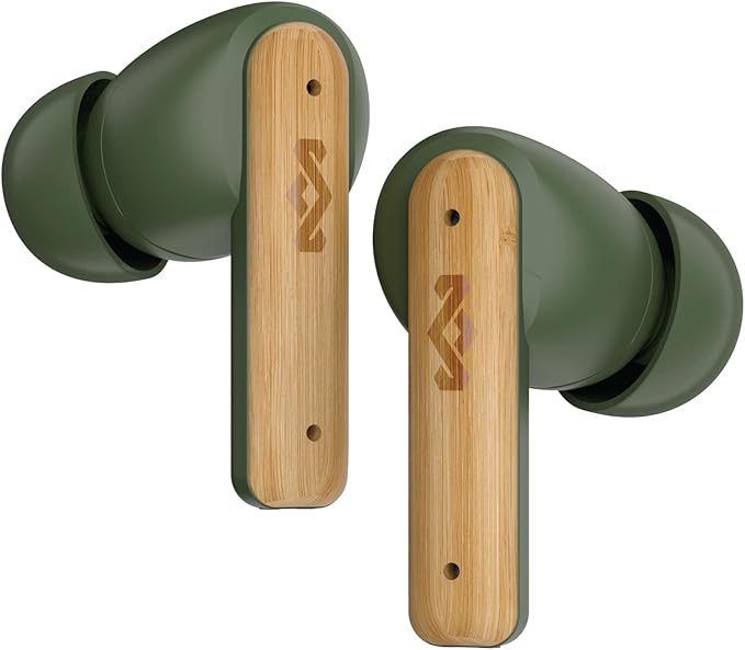 House of Marley Little Bird True Wireless Earbuds, Touch Controls, Built-in Mic, 24 Hours Playtime with Case, USB-C Quick Charge, Sustainable Materials, Movie and Gaming Mode (Green)