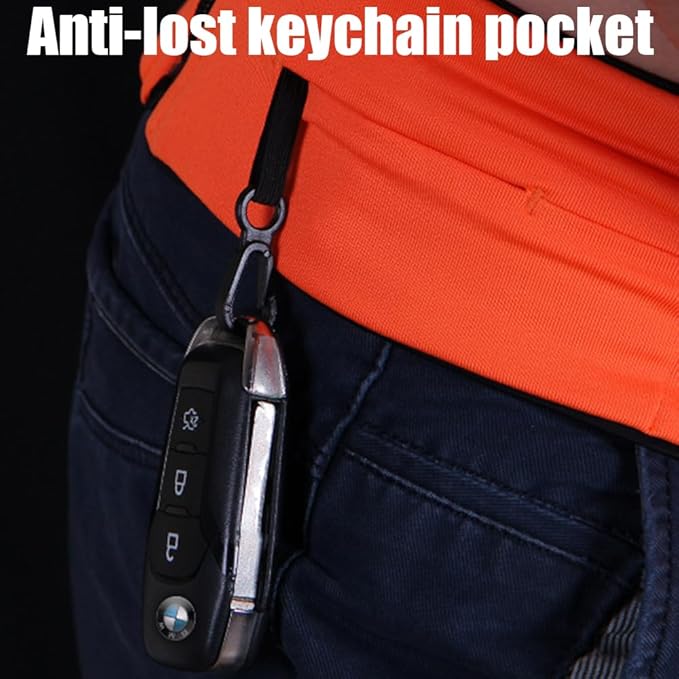 Running Belt for Women & Men, Runners Fanny Pack.Pockets with Zippers.hidden money belt for travel. Slim Thin Elastic Waistband.Marathon Jogger Sport Workout Fitness Exercise Gym Phone Holder Belt.