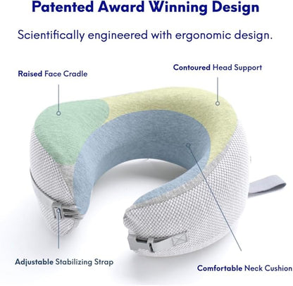 C CUSHION LAB Travel Pillow, Award-Winning Patented Ergonomic Design for Chin & Neck Support Memory Foam Neck Pillow, Compact Airplane Pillow for Traveling, Flight, Car (Gray, Medium)