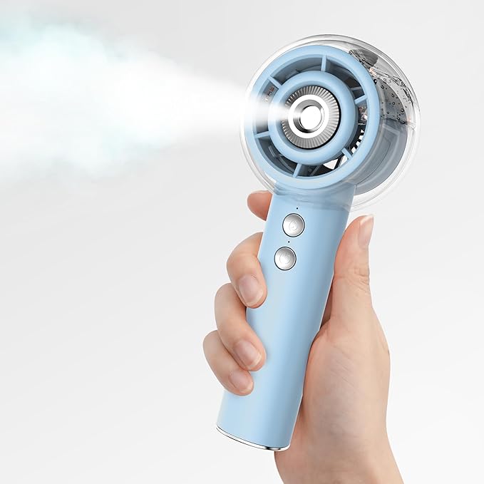 Portable Misting Fan, Handheld Turbo Fan with Mist, 6000mAh Battery Rechargeable Personal Fans Mister 4-Speed, 25ml Water Spray Tank, Gifts for Women Men Home Office Travel Outdoor Camping