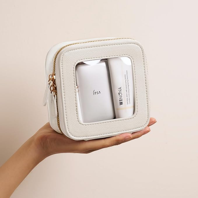 Clear Cosmetic Bag Set for Women Makeup Bag with Handle, 3 Pcs Travel Toiletry Bag Transparent Cosmetic Case Portable Make Up Organizer Bag for Essentials (White, Mini+S+L)