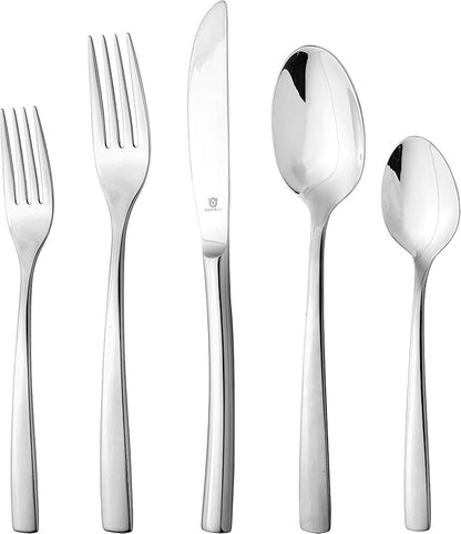 Modern Sleek Silverware Set - 18/10 Stainless Steel Flatware Set for Elegant Dining - Dishwasher Safe Cutlery Set (20-Piece)