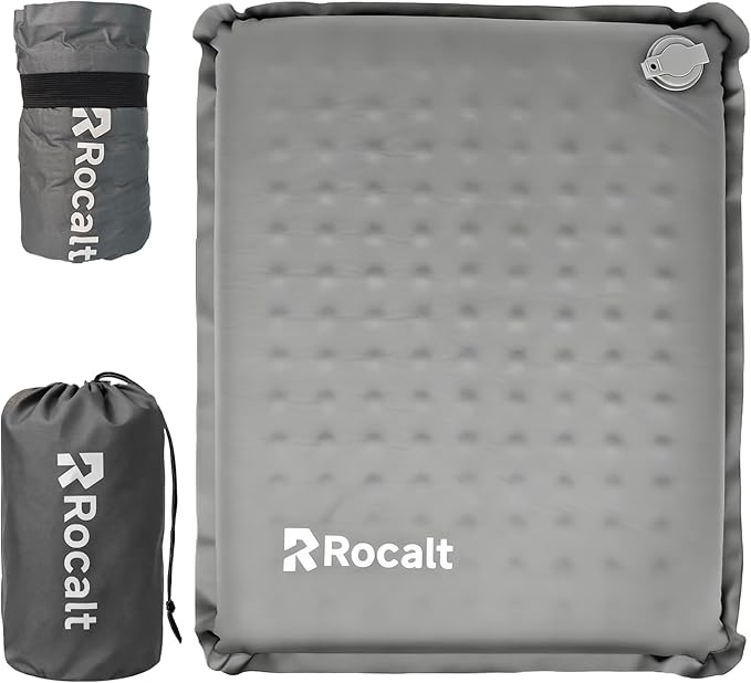 Rocalt Inflatable Seat Cushion,Self-Inflating Memory Foam Stadium Seats Cushion, Portable Air-Foam Bleacher Cushion, Lightweight & Compact Travel Seat Cushion for Camping, Airplane, Car, Sports Events