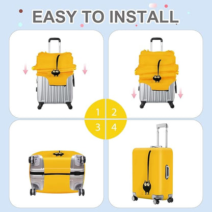 ANNA QUEEN Cute Black Cat Luggage Cover, Whimsical Cat Design with Long Tail, Stretchable, Washable Travel Protector for 32-34 Inch Luggage