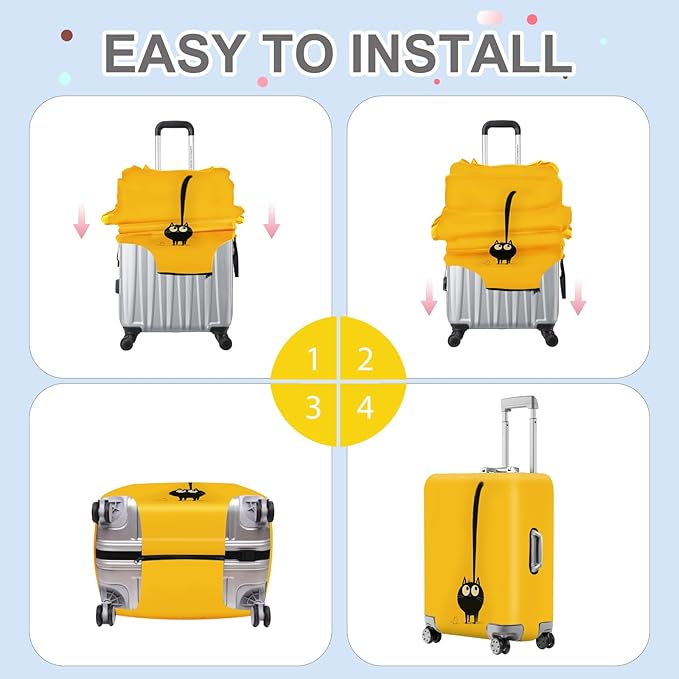 ANNA QUEEN Cute Black Cat Luggage Cover, Whimsical Cat Design with Long Tail, Stretchable, Washable Travel Protector for 28-30 Inch Luggage