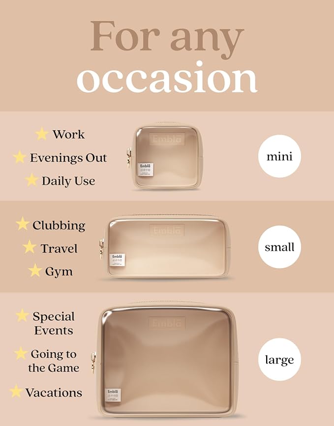 Clear Cosmetic Bags Set of 3, Mini Small Large Makeup Bags For Women Clear Pouch Cosmetics Cases Zipper Cute Pouches Make Up Travel Toiletry Essentials Preppy Purse Organizer Makeup Cases, Sand