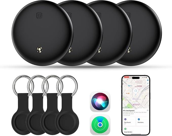 LENTION Air Tracker Tag 4 Packs, Item Finder Works with Apple Find My (iOS Only), Bluetooth Tracker for Keys, Luggage, Kid, Loud Beep, IP67 Waterproof with Replaceable Battery, Gift for Family Friends