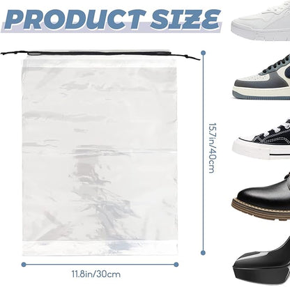 100 Pcs Shoe Bags for Travel,Large Transparent Travel Shoe Bags for Packing,Clear Plastic Drawstring Bag Shoe Dust Bags,Portable Shoes Organizers Pouch with Rope for Men and Women