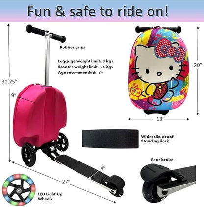 Fast Forward Kid’s Licensed 18" Ride-On Suitcase Scooter - Lightweight Carry-On Foldable Scooter Luggage