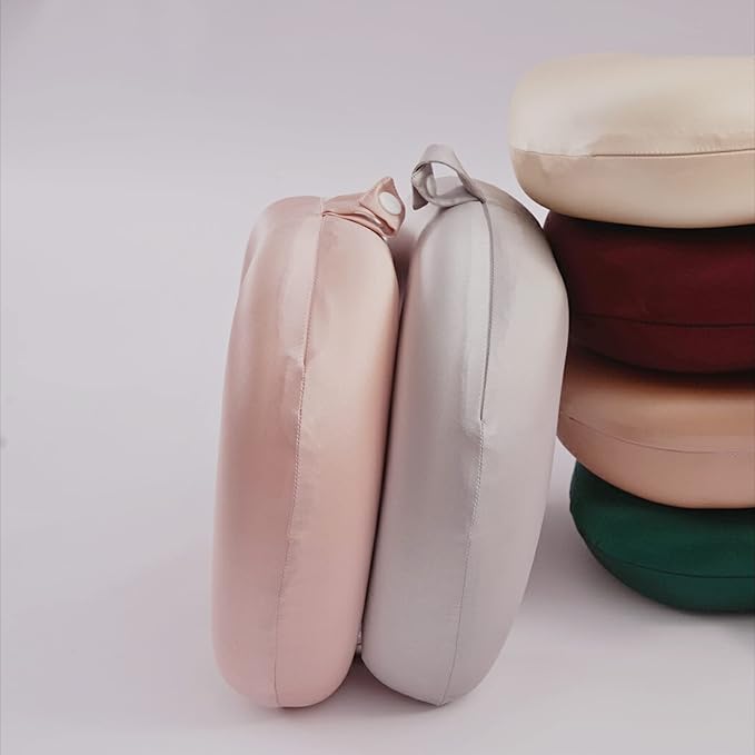 ROSEWARD Anti Wrinkle 100% Mulberry Silk Neck Pillow for Travel 22 Momme Real Silk Travel Pillow for Pain Relief Sleeping, Pure Organic Silk Airplane Pillow, Travel Essentials for Women Made in USA