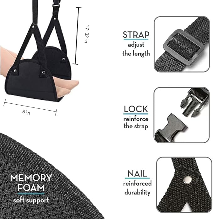2 Pack Airplane Footrest,Travel Foot Hammock for Flights,Reduce The Swelling of Feet,Adjustable Height Relaxing Hammock for Legs and Feet Rest
