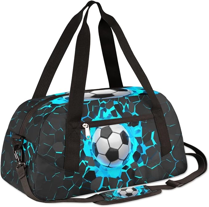 3D Light Wall Football Soccer Pattern Gym Duffle Bag for Kids,Sports Bag for Teens Boys & Girls Small Waterproof Overnight Weekender Carry School Practice Travel Bag