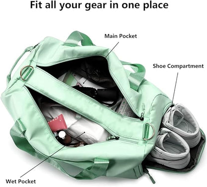 MABROUC Duffle Bag For Women, Sports Duffel Bag for Gym with Wet Pocket & Shoe Compartment, Overnight Weekender Travel Bag