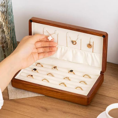 Bescott Solid Wood Rings Cufflink Earrings Box Jewelry For Travel Organizer Storage For Multiple Rings Wooden Case Holders For Women Men Gift
