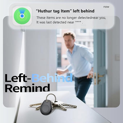 [iOS Only] Tukio Air Tracker Tags 4 Pack Black, [Apple MFi Certified] Bluetooth Key Finder & Smart Item Locator Work with Apple Find My for Keys/Luggage/Bags/Suitcases/Car, 365-Day Replaceable Battery