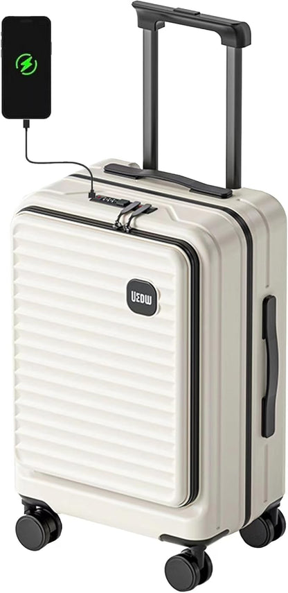 HotWay 24 Inch Expandable Front Opening Checked Luggage with Cup Phone Holder and USB Port, Lightweight Hardshell Suitcase with Wheels and TSA Aproved Locks